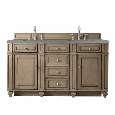 JAMES MARTIN VANITIES Bristol 60in Double Vanity, Whitewashed Walnut w/ 3 CM Grey Expo Quartz Top 157-V60D-WW-3GEX